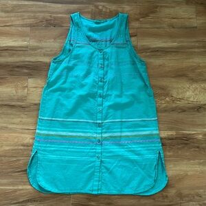 Prana turquoise embroidered organic cotton sundress